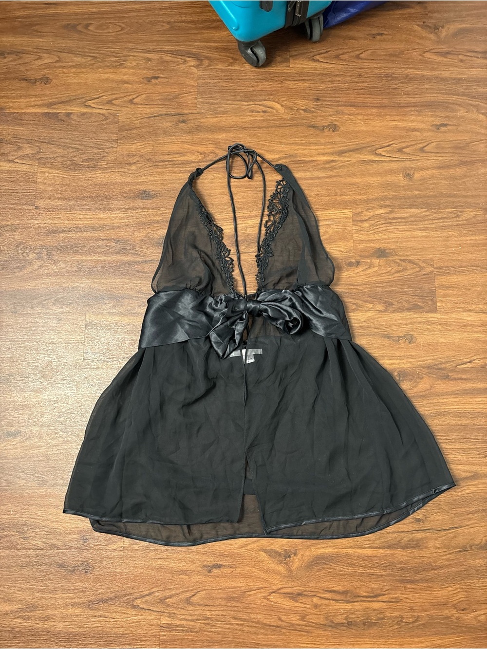 Victoria's Secret Black Sheer Lace Halter Babydoll